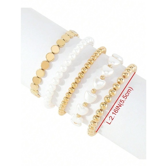5 pcs set gold Faux Pearl Bracelet Set - Picture 5 of 5